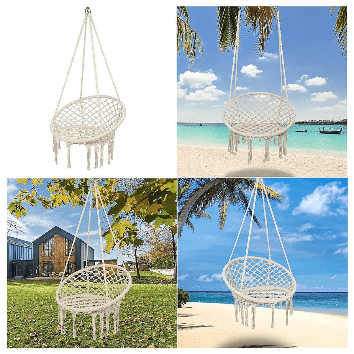 Silla Colgante de Macramé Estilo Hamaca Terraza Columpio