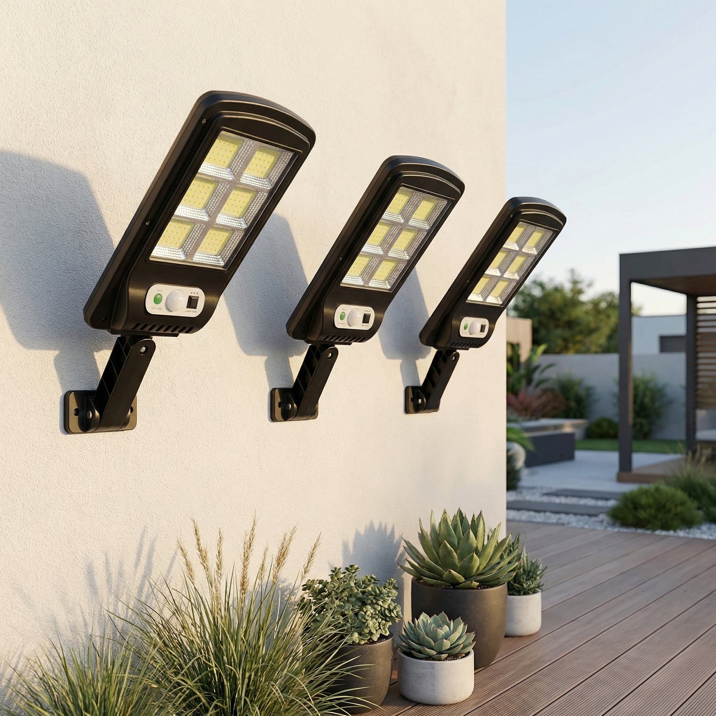 Pack 3 Focos Solares Exterior con Sensor de Movimiento Negro
