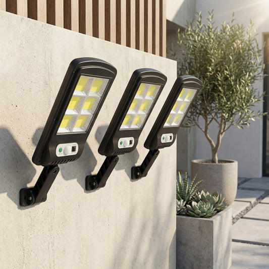 Pack 3 Focos Solares Exterior con Sensor de Movimiento Negro