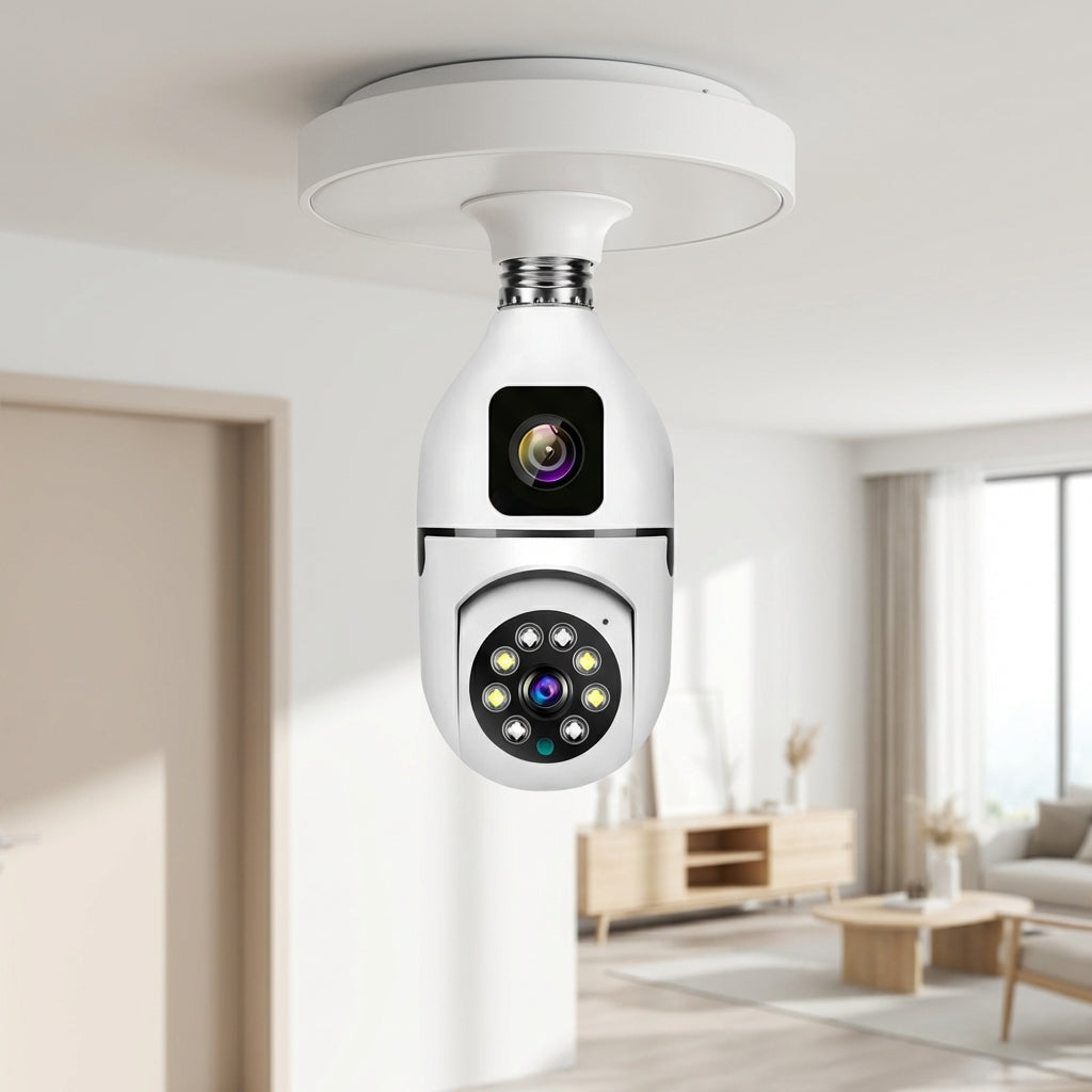 Camara Seguridad Wifi Doble Lente Vision Nocturna 2mp Blanco