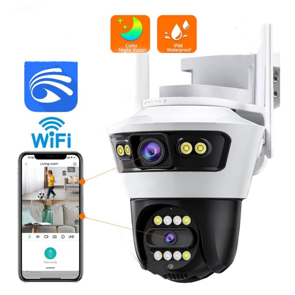 Cámara de Seguridad IP WIFI 5G con Doble Lente Rotación 355 Grados
