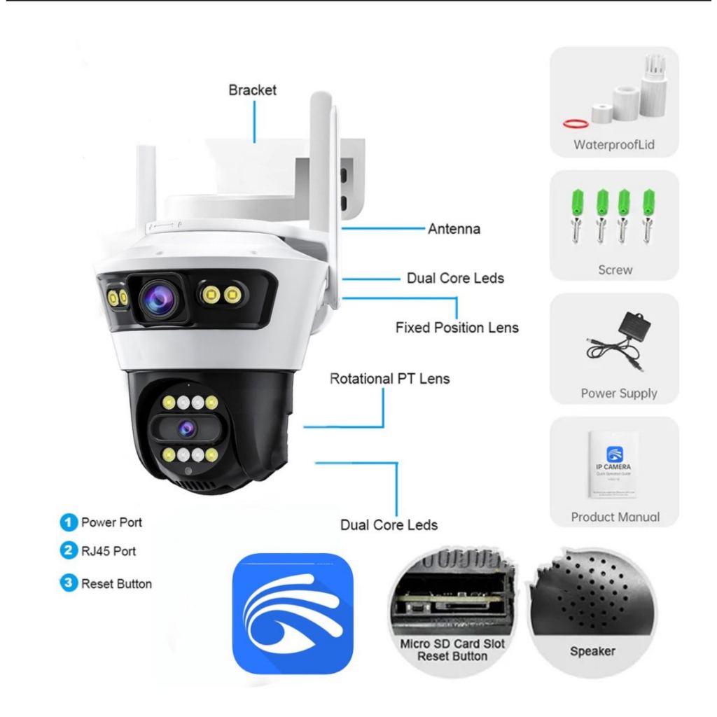 Cámara de Seguridad IP WIFI 5G con Doble Lente Rotación 355 Grados