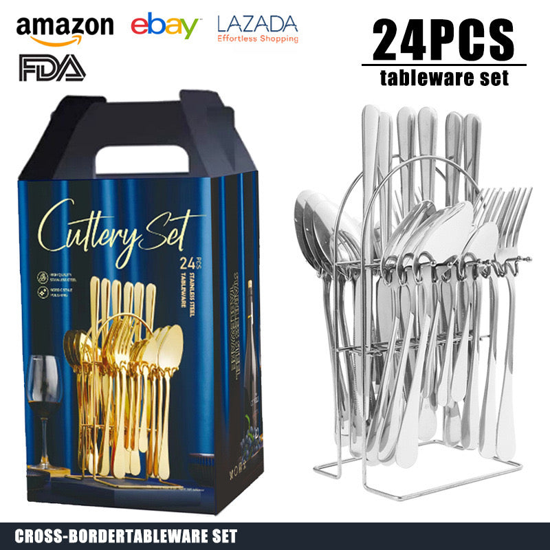 Juego De Cubiertos 24 Piezas Acero Inoxidable Plateado