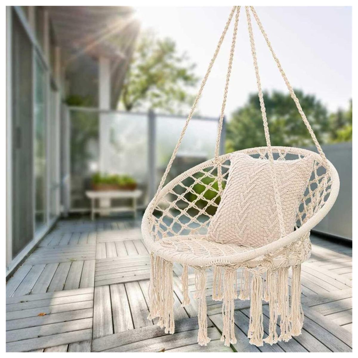 Silla Colgante de Macramé Estilo Hamaca Terraza Columpio