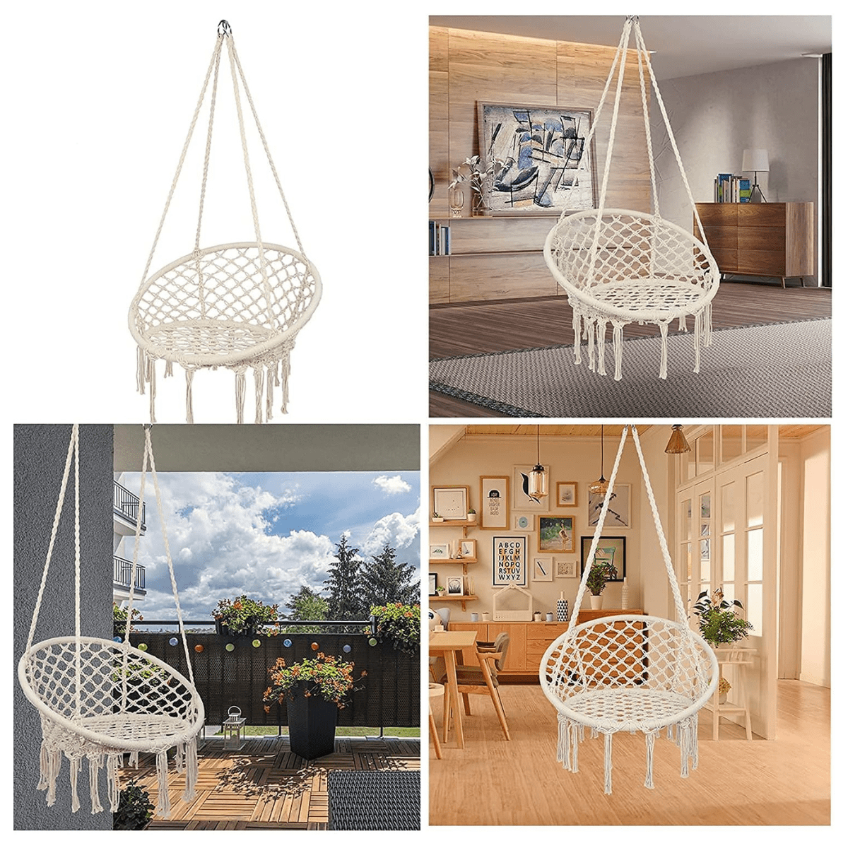 Silla Colgante de Macramé Estilo Hamaca Terraza Columpio