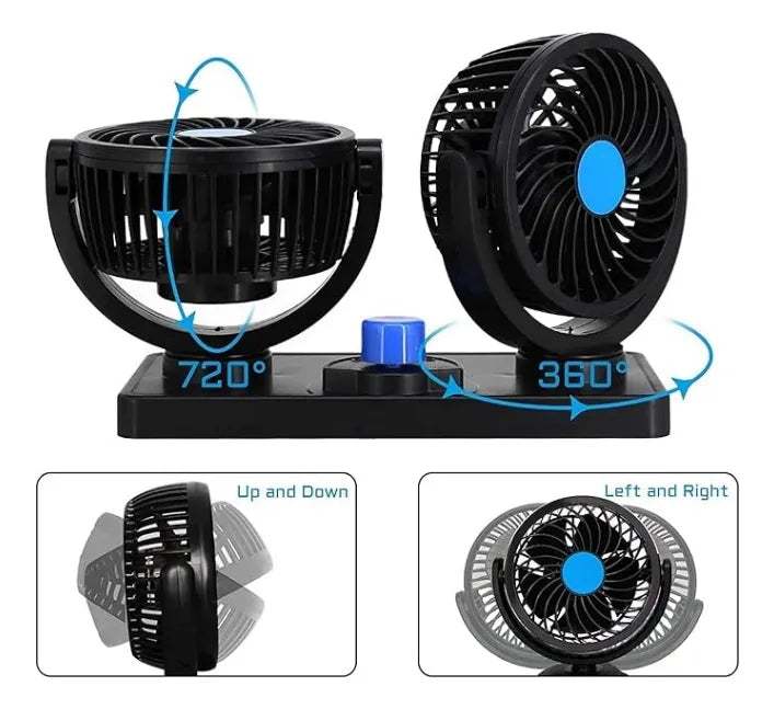 Ventilador Doble Automóvil 12v Accesorio Vehículo 360°