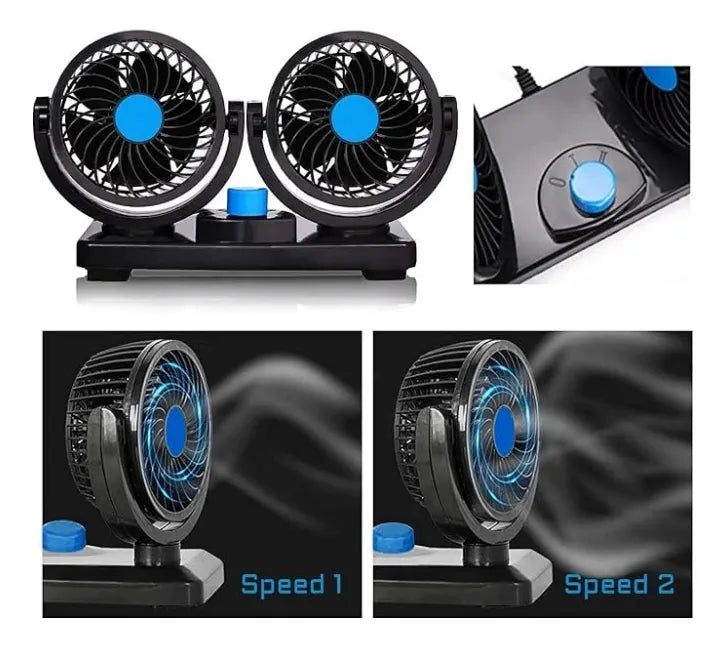 Ventilador Doble Automóvil 12v Accesorio Vehículo 360°