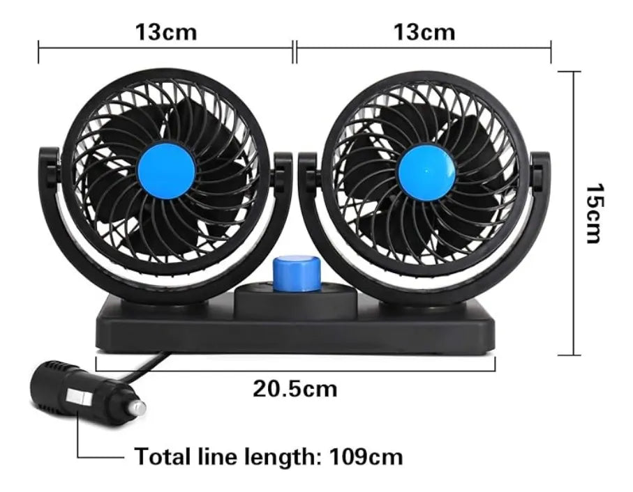 Ventilador Doble Automóvil 12v Accesorio Vehículo 360°