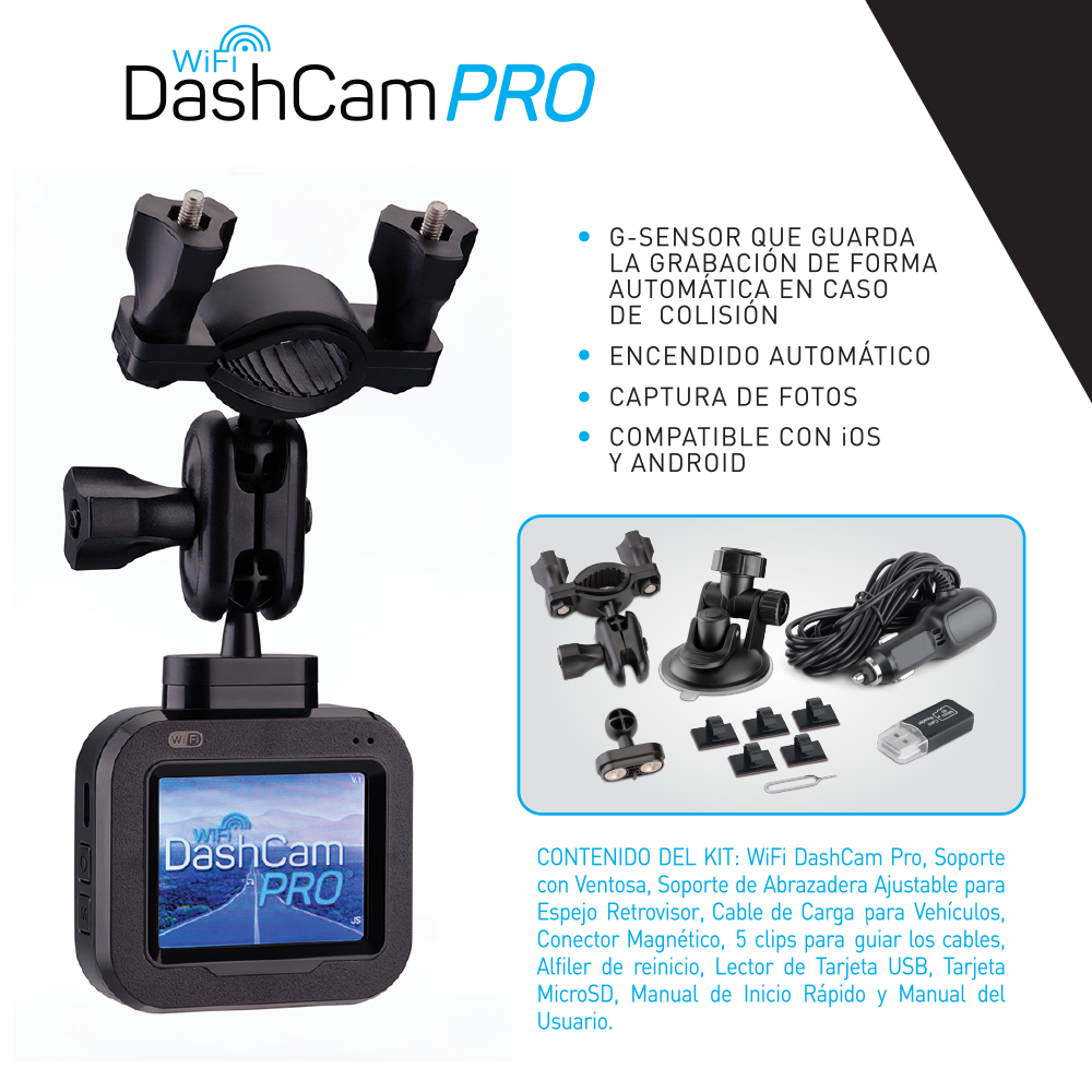 Pack Wifi Dash Cam Pro Camara para Auto + Air Bolt Compresor de Aire Portátil