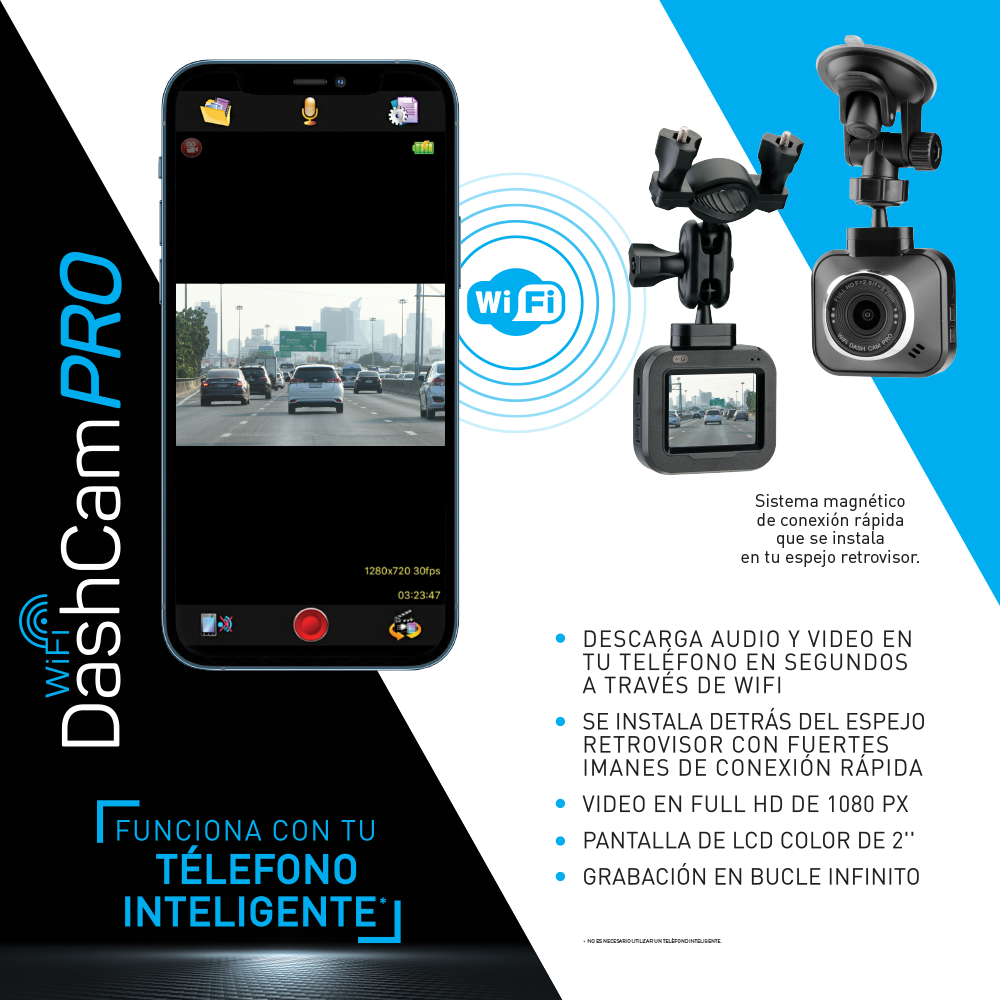 Wifi Dash Cam Pro Cámara de Grabación para Vehículos 1 Und.