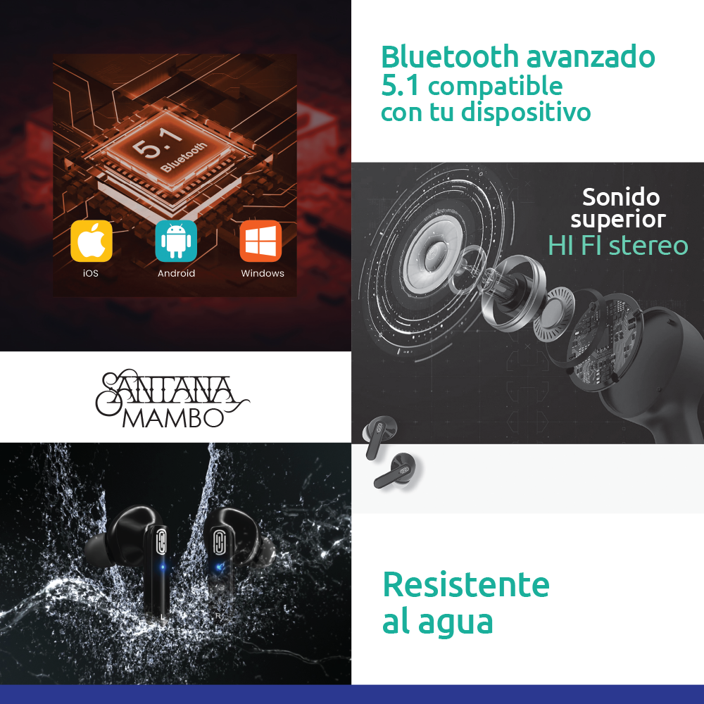 Pack Santana Mambo Auriculares Inalámbricos + Parlante Bluetooth 5.3