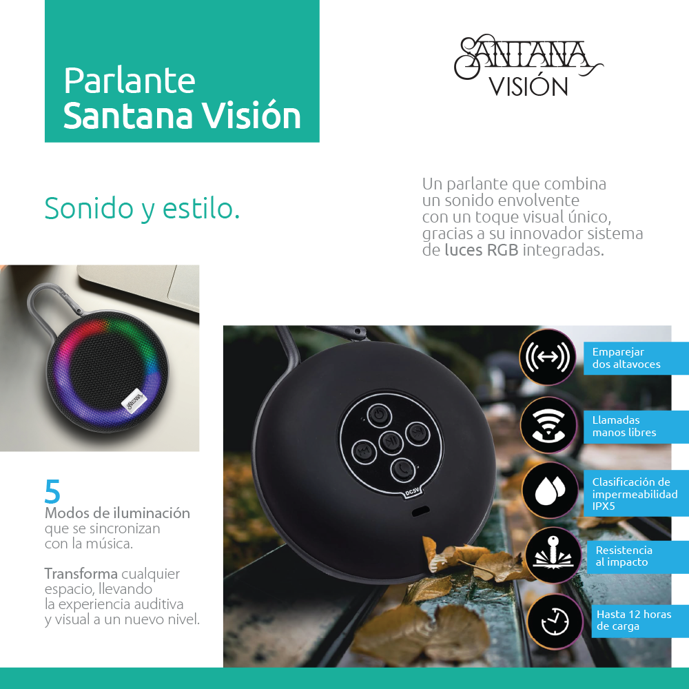 Santana Visión Parlante Bluetooth 5.3 con luces RGB