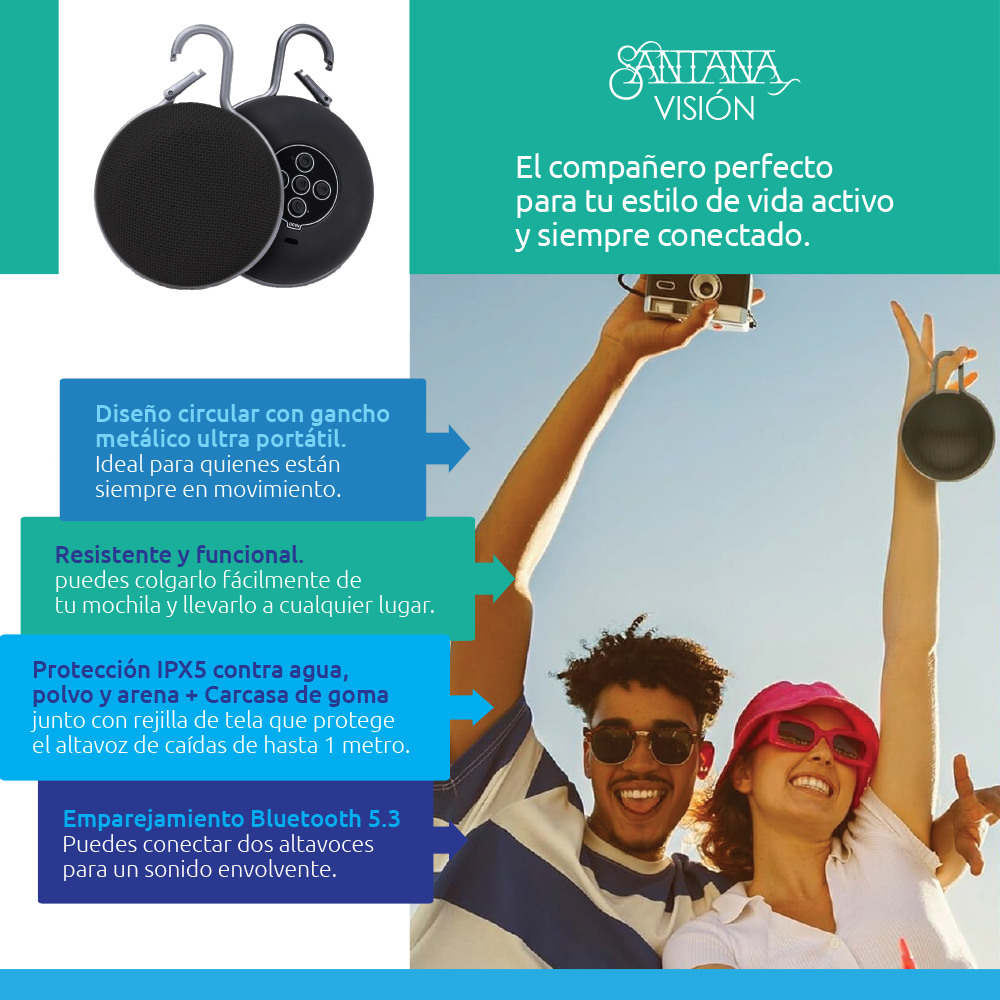 Santana Visión Parlante Bluetooth 5.3 con luces RGB