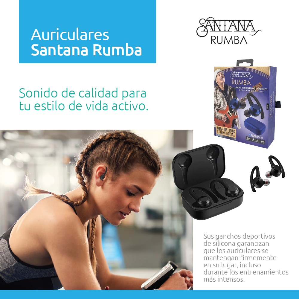 Santana Rumba Auriculares Bluetooth 5.1 hasta 10 mts de alcance