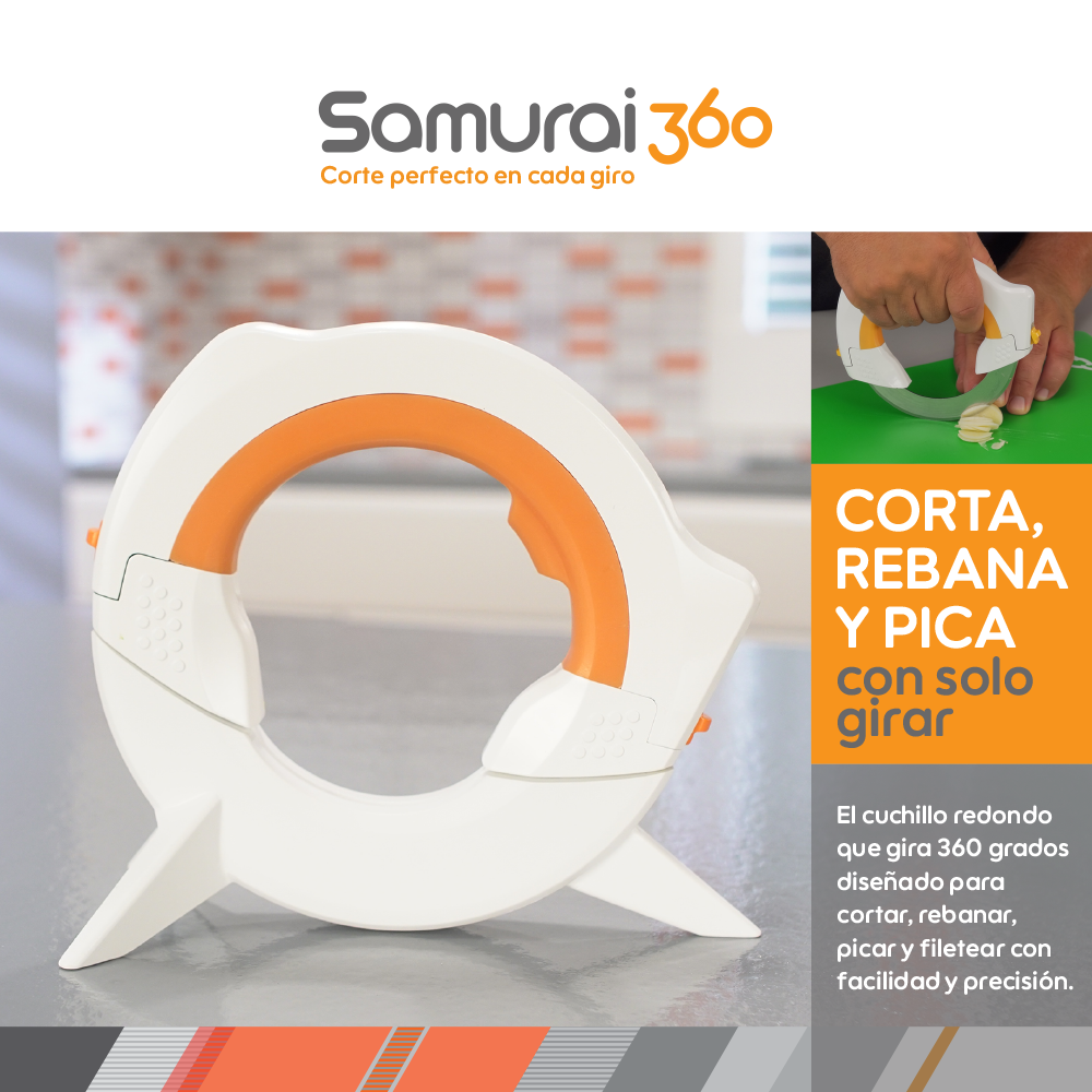 Samurai360 Cuchillo Circular Ergonómico c/base