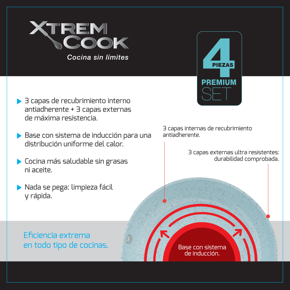 Xtrem Cook Set de Sartenes con 4 Piezas