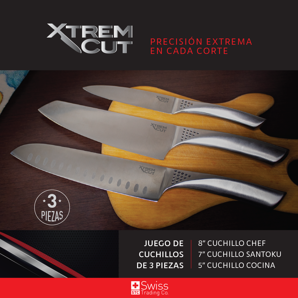 Xtrem Cut Set de 3 Cuchillos Acero c/Mango Ergonómico