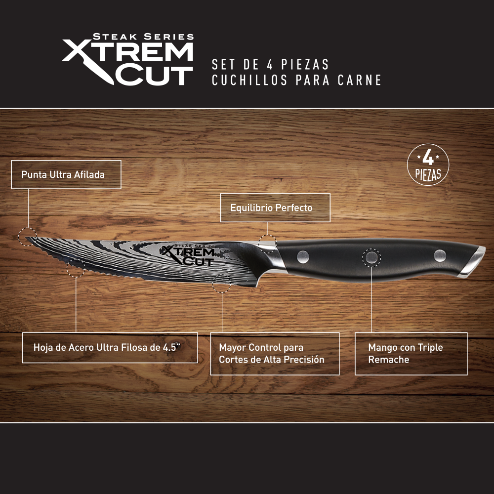 Xtrem Cut Steak Series Set 4 Cuchillos p/Carne