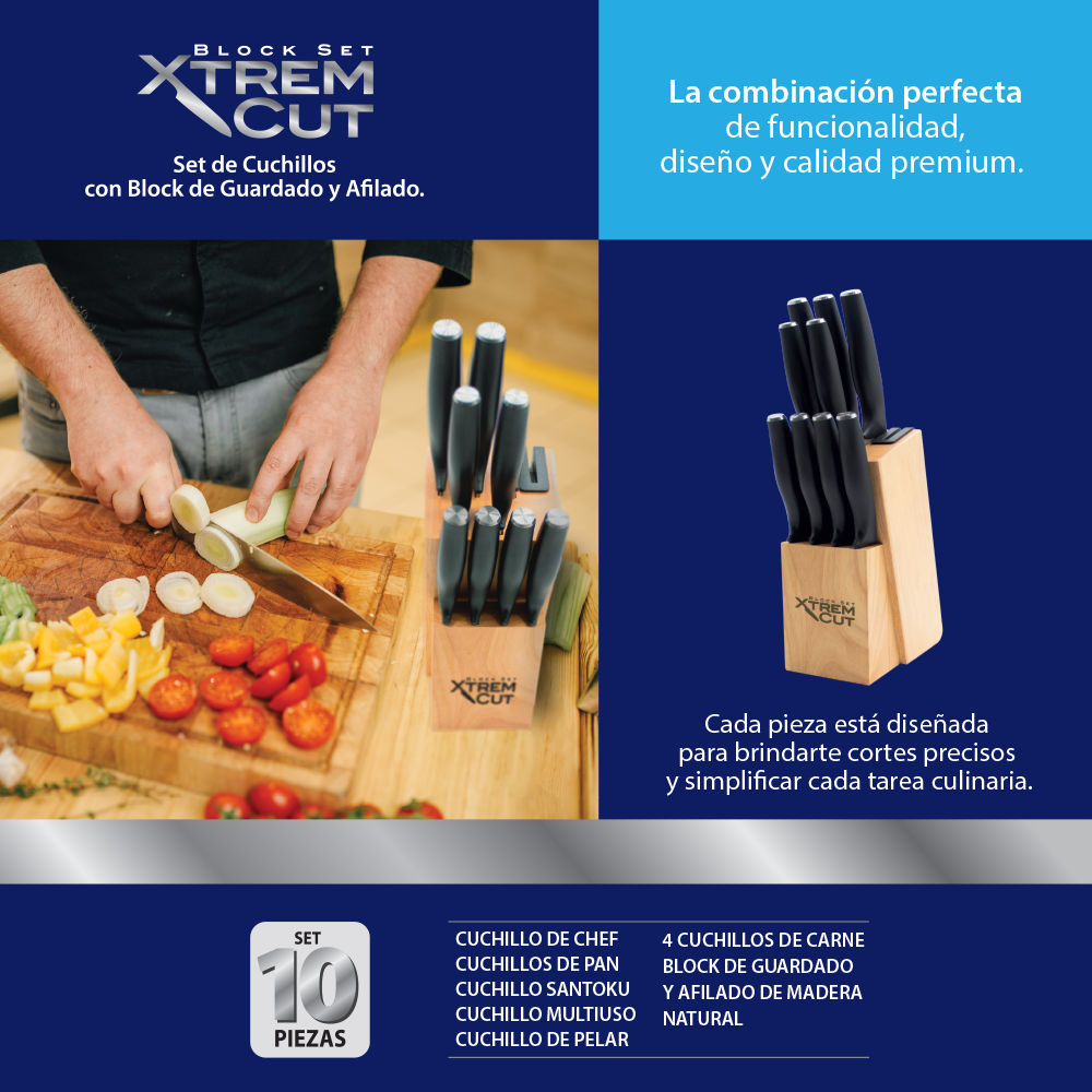 Xtrem Cut Block Set - 10 piezas c/ Afilador Acero Inox