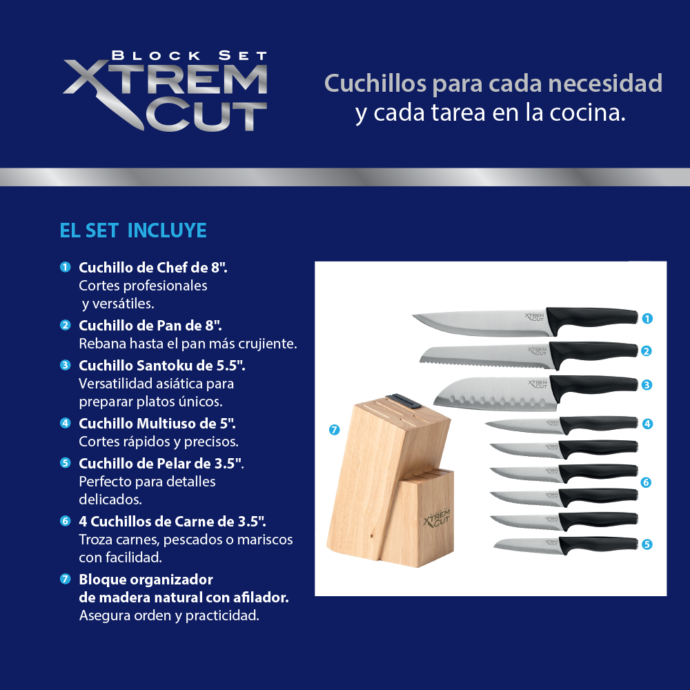 Xtrem Cut Block Set - 10 piezas c/ Afilador Acero Inox