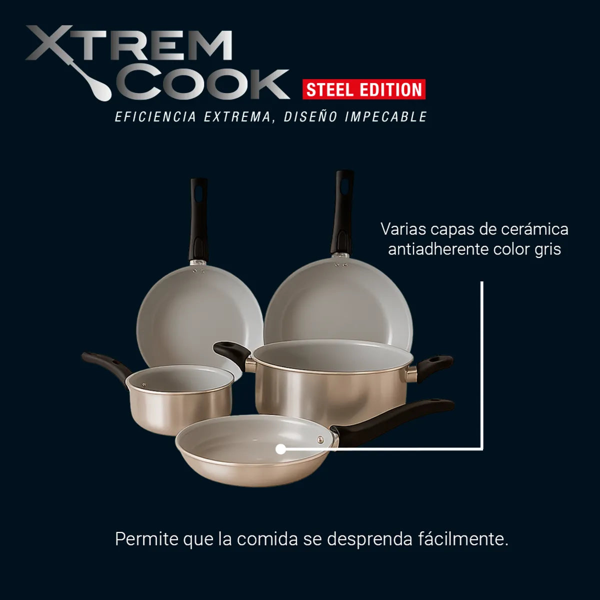 Xtrem Cook Steel Set de Sartenes y Ollas con 6 Piezas