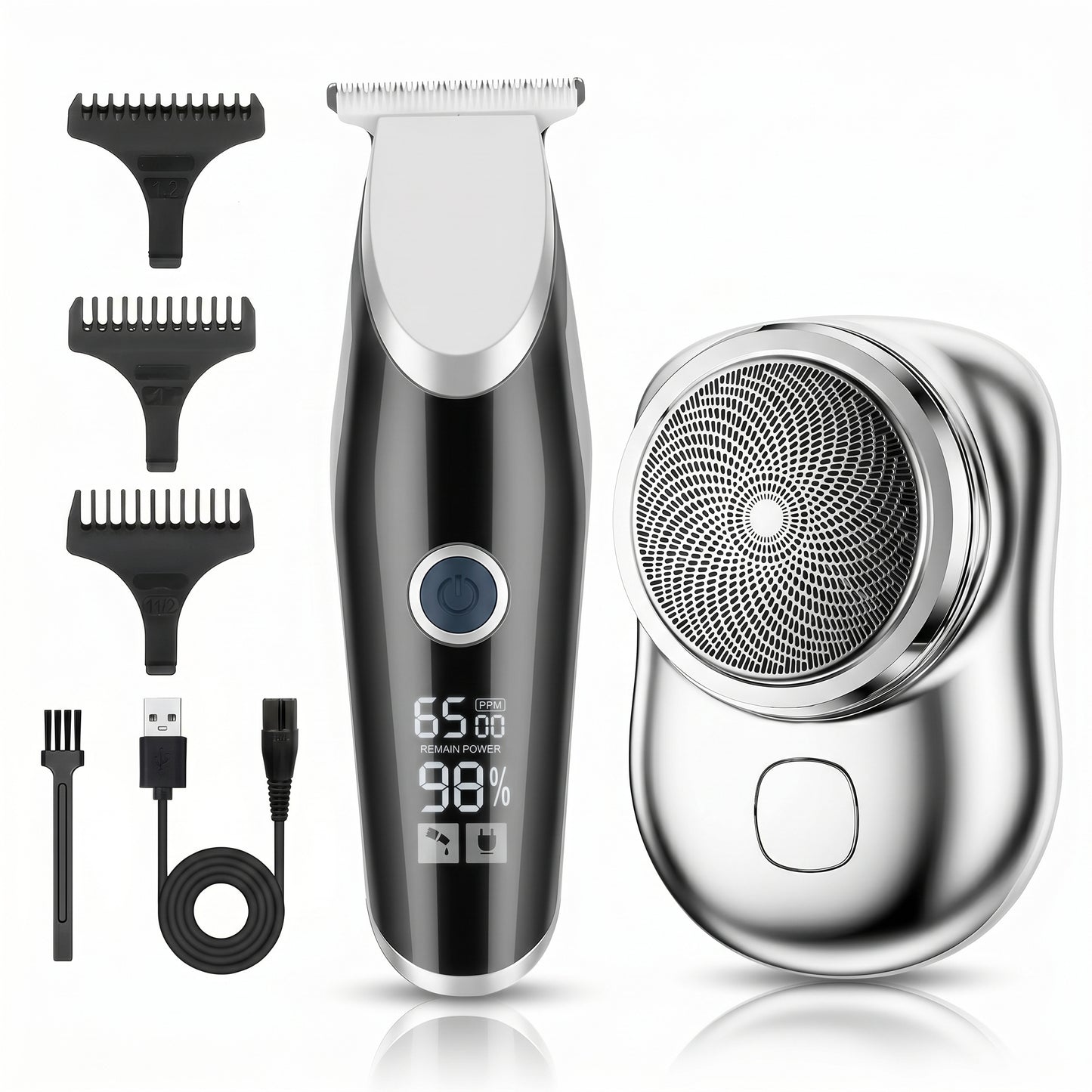 Pack Maquina Afeitadora para Barberia Digital + Mini Afeitadora Portátil Recargable