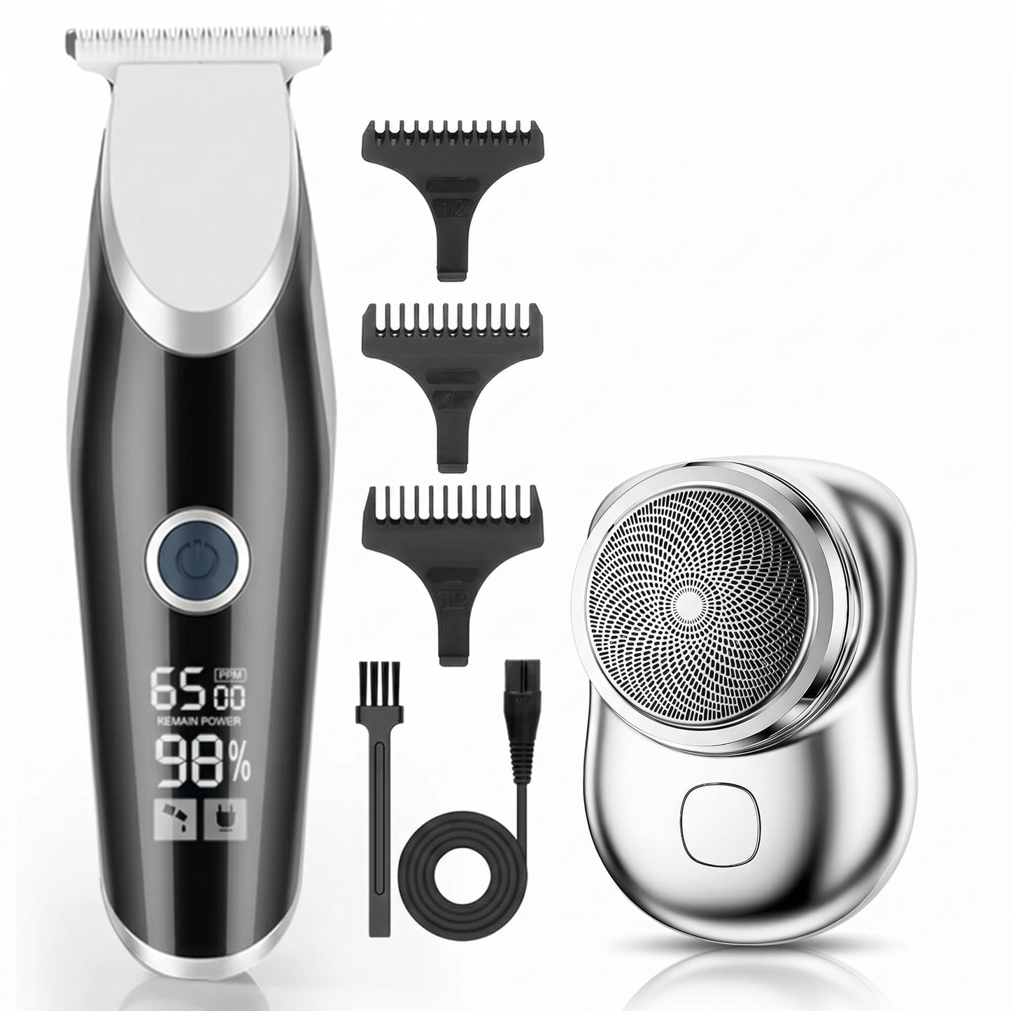 Pack Maquina Afeitadora para Barberia Digital + Mini Afeitadora Portátil Recargable