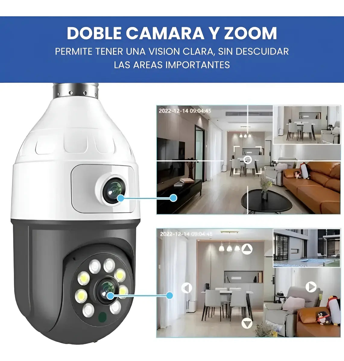 Camara Seguridad Wifi Doble Lente Vision Nocturna 2mp Blanco