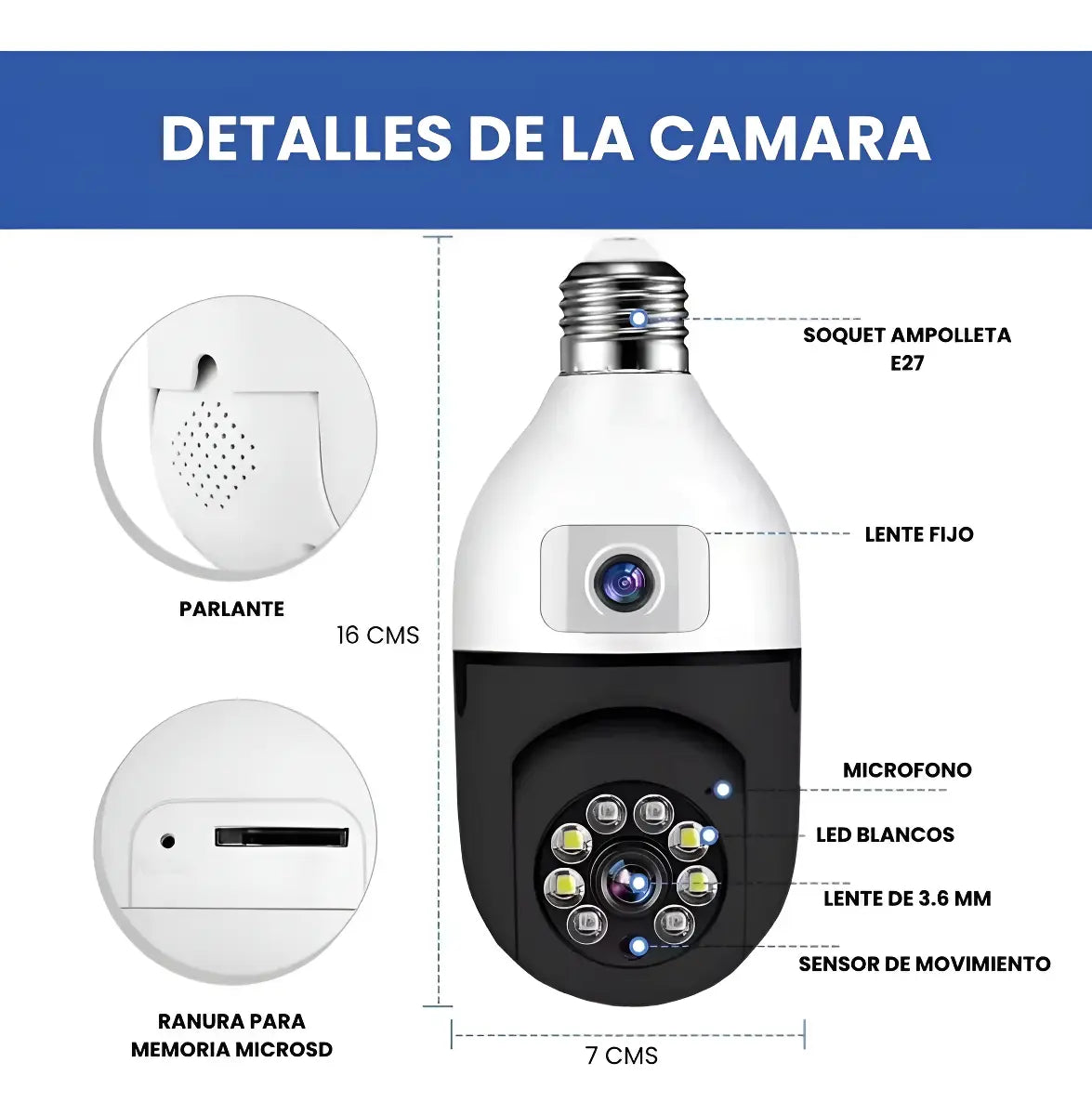 Camara Seguridad Wifi Doble Lente Vision Nocturna 2mp Blanco