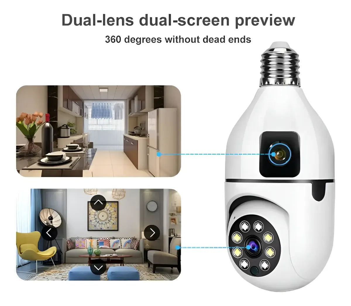 Camara Seguridad Wifi Doble Lente Vision Nocturna 2mp Blanco