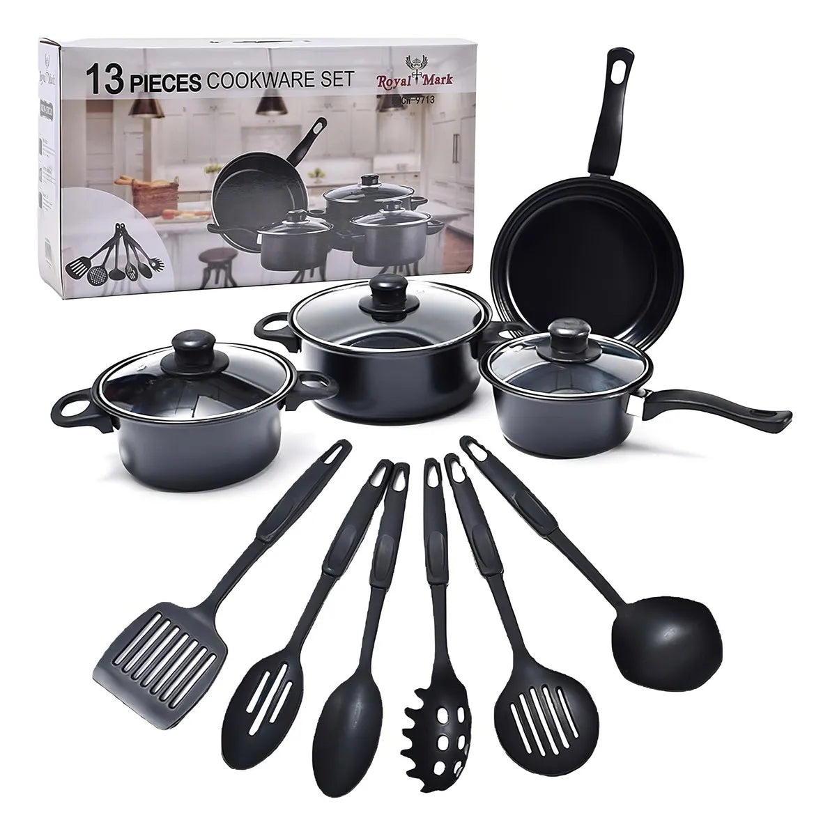 Set de Batería 13 Piezas Antiadherente Royal Mark Color Negro