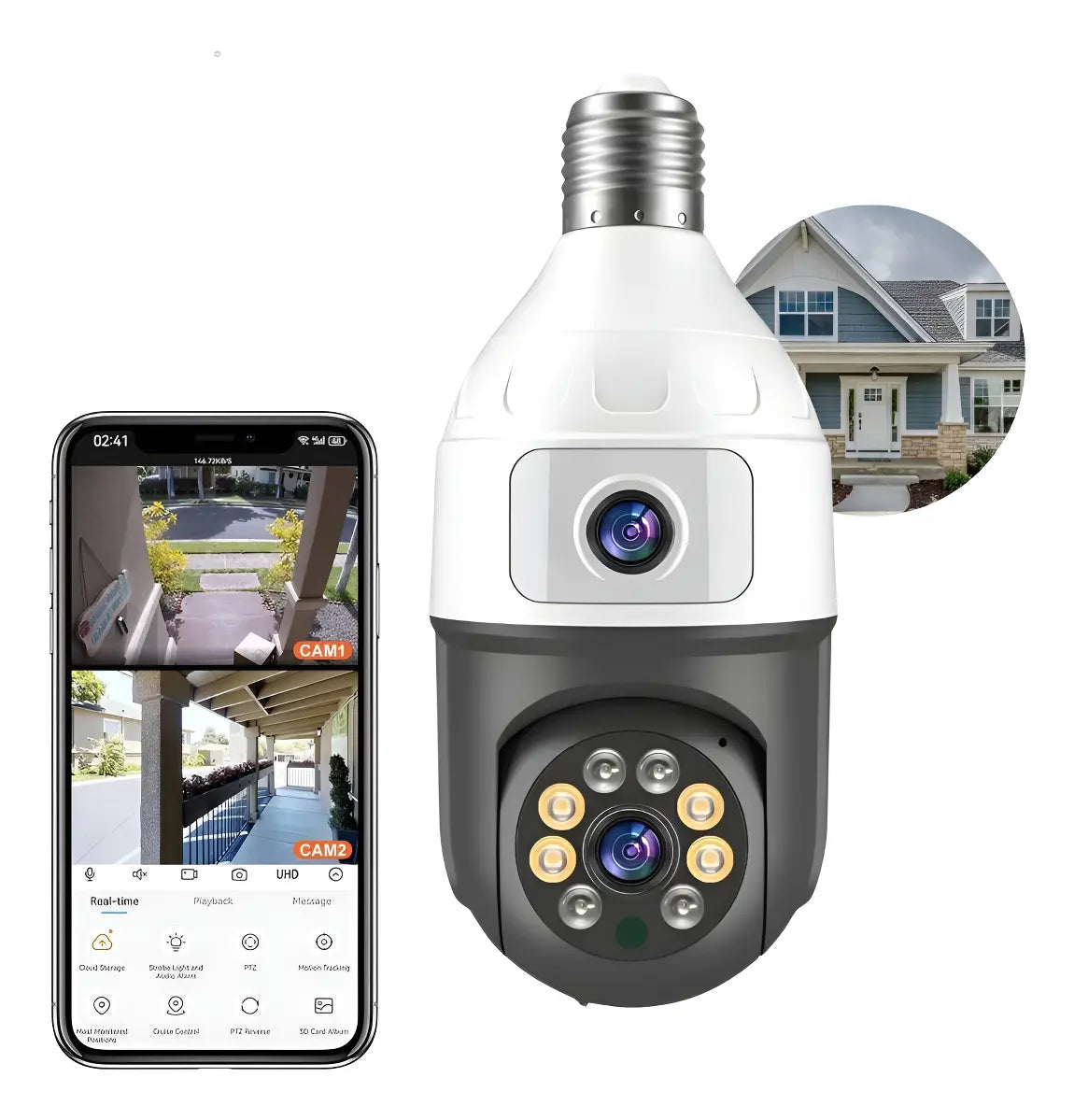 Camara Seguridad Wifi Doble Lente Vision Nocturna 2mp Blanco