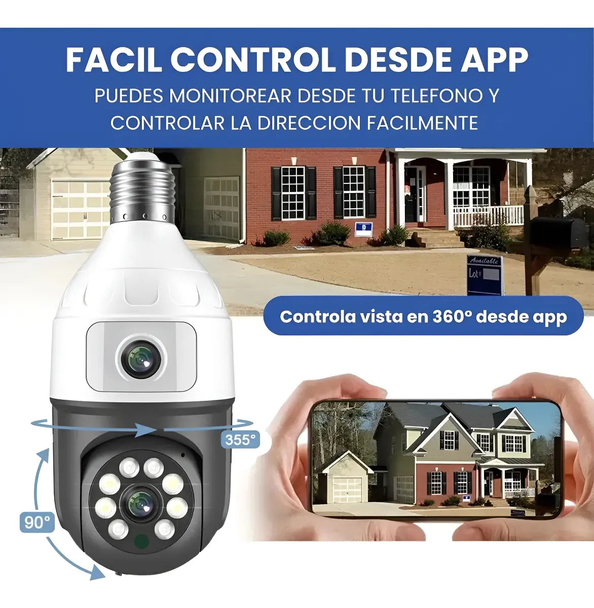 Camara Seguridad Wifi Doble Lente Vision Nocturna 2mp Blanco