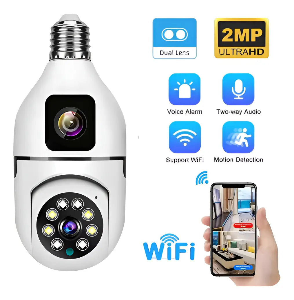 Camara Seguridad Wifi Doble Lente Vision Nocturna 2mp Blanco
