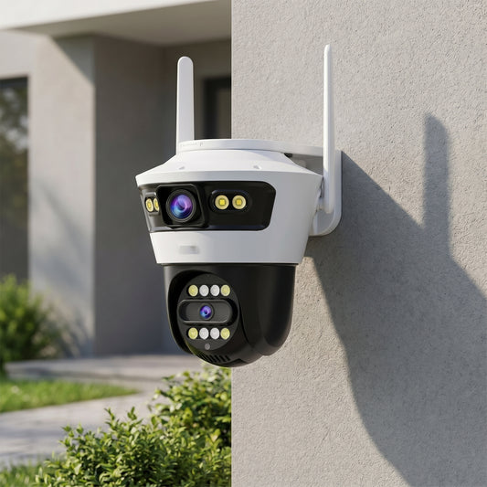 Cámara de Seguridad IP WIFI 5G con Doble Lente Rotación 355 Grados
