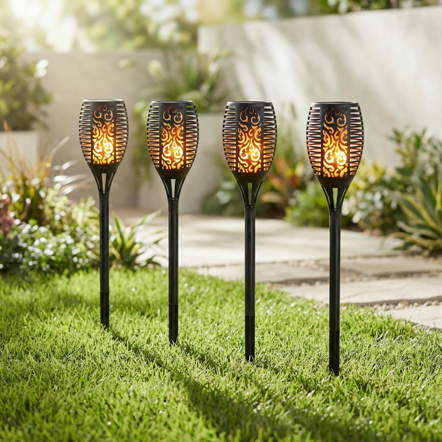 Pack 4 Antorchas Solares para Jardín Grandes LED 50cm