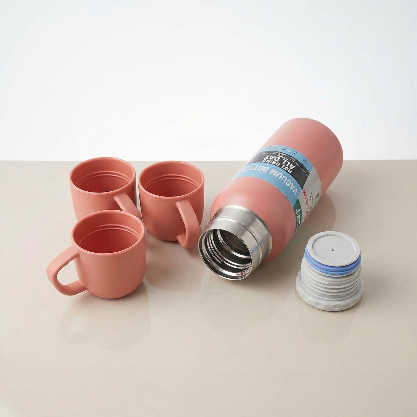 Termo Térmico Acero Inoxidable con 3 Tazas