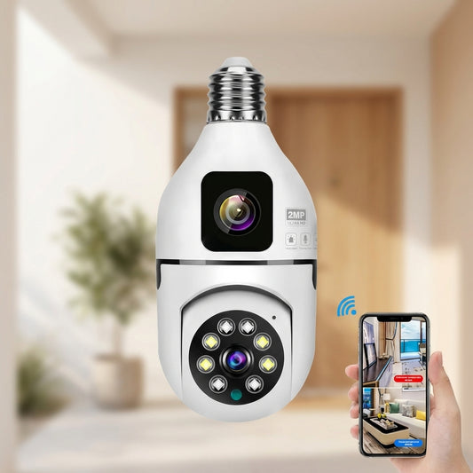 Camara Seguridad Wifi Doble Lente Vision Nocturna 2mp Blanco
