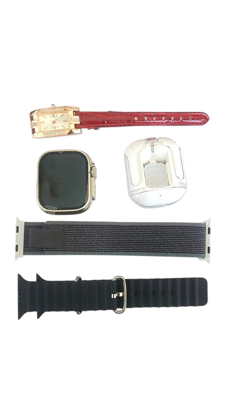 Kit SmartWatch + Reloj Analógico + Audífonos Inalámbricos