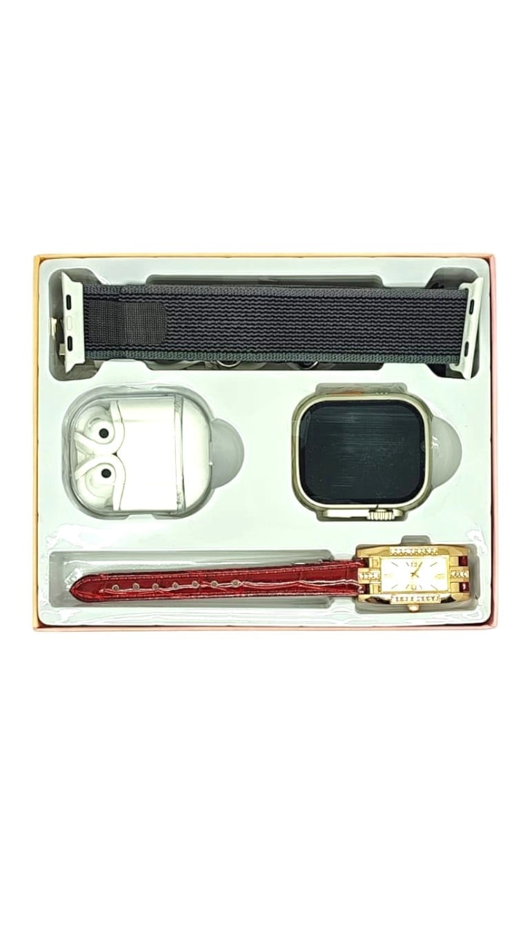 Kit SmartWatch + Reloj Analógico + Audífonos Inalámbricos