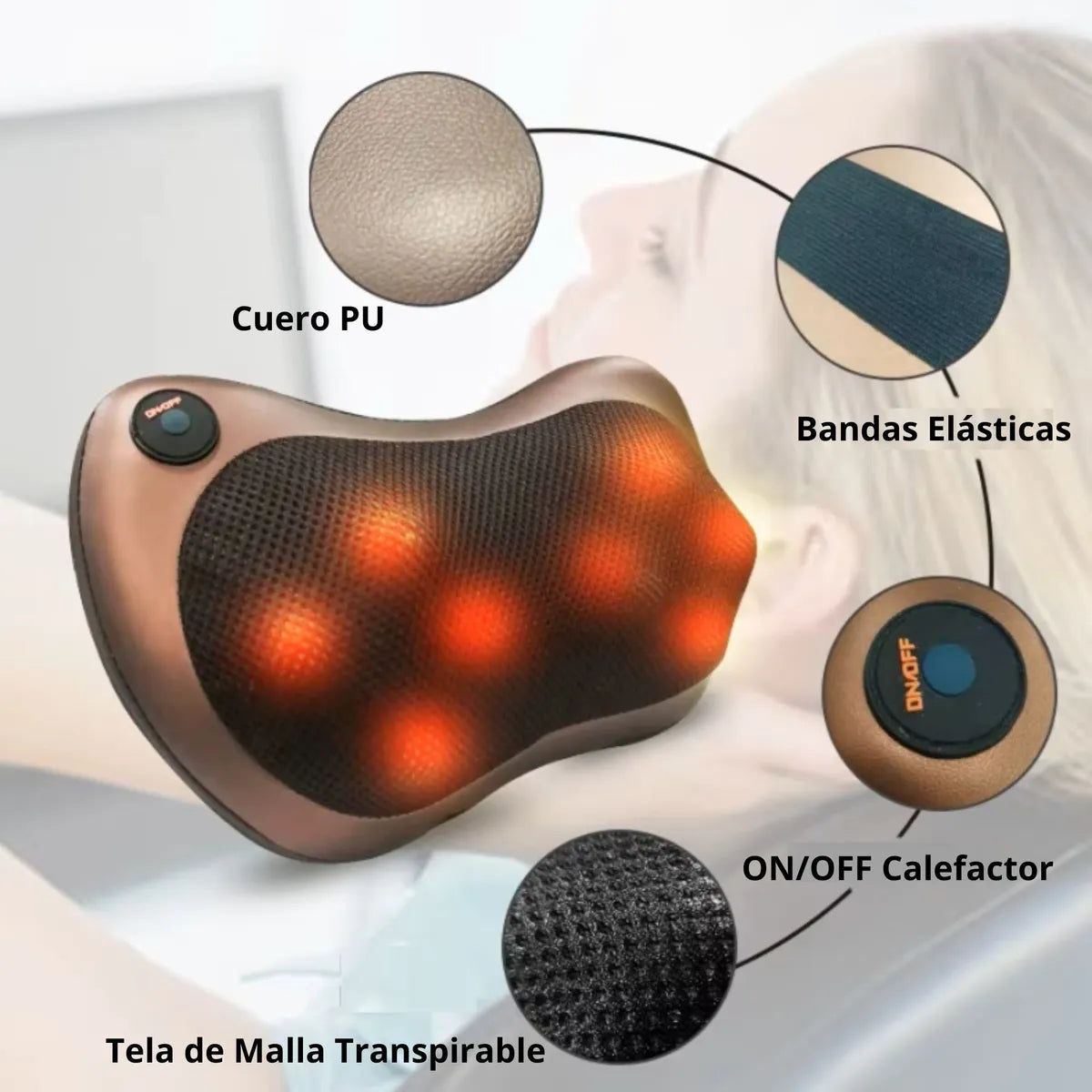 Masajeador de Almohada Doble Hélice Eléctrico Lumbar Cuello y Espalda